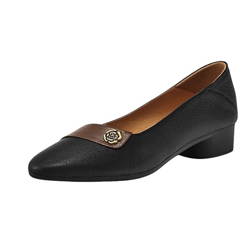 Pumps Damen Niedriger Absatz - Kleid Schuhe Spitzer Zehenbereich Lederschuhe Elegante Stöckelschuhe Flacher Mund Einzelneschuhe Slip-On Slippers Pendler Damenschuhe Mokassins Für Partys von Generisch