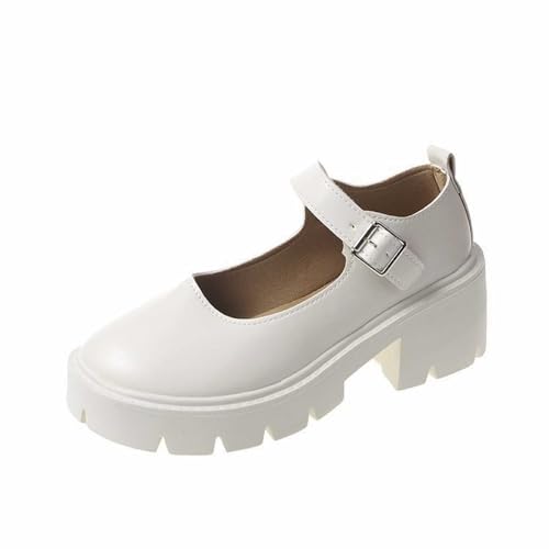 Pumps Damen Sommer Elegant, Chunky Heel Kleid Schuhe Dicker Absatz Arbeitsschuhe Riemchenpumps Spangenpumps Mary Janes Schuhe Runder Zeh Blockabsatz Fesselriemen Plateauschuhe Lederschuhe von Generisch