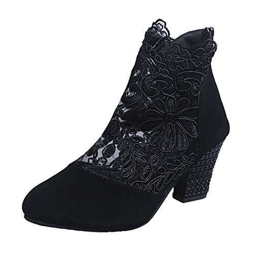 Pumps Kleiner Absatz Damen, Sandalen Vorne Geschlossen Damen Lace Hohl Blockabsatz High Heels Leicht Bequem Mary Jane Schuhe Mesh Atmungsaktive Winterschuhe Sandalen Spitze Elegant Tanzschuhe 1 von Generisch