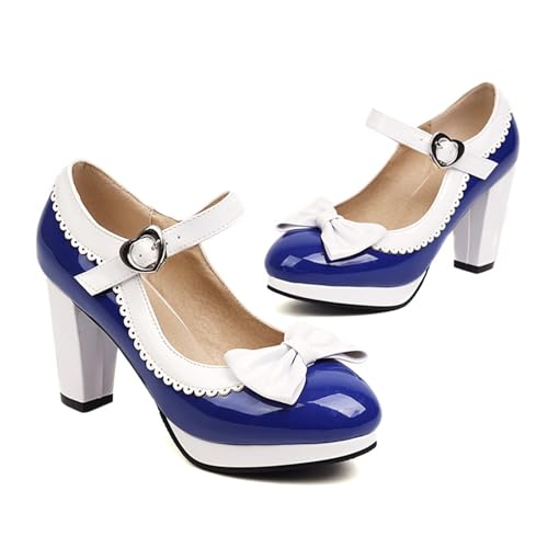 Pumps Schuhe Mit Absatz Für Damen Blockabsatz Sommer Elegant High Heels Und Bequem Spangenpumps Frühling Women Shoes Breite Füße Kleiner Topuklu Ayakkabı Bayan Dirndl Blaue von Generisch