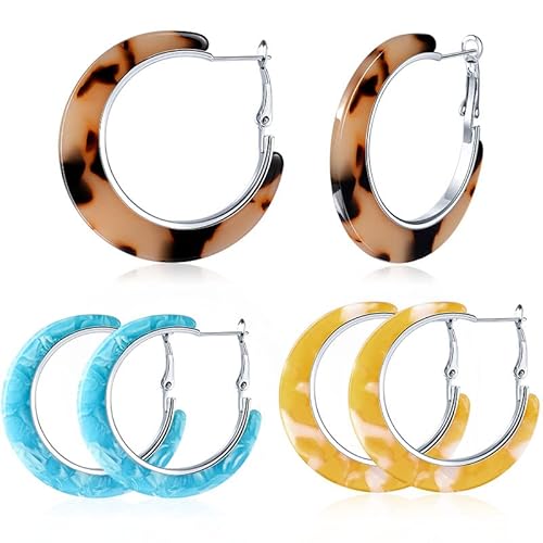 Punk-Acryl-Kreis-Creolen-Set für Damen, Boho-Stil, geometrisch, mehrfarbig, trendiger Schmuck, weibliches Accessoire, Haltbarkeit und Mode von Generisch