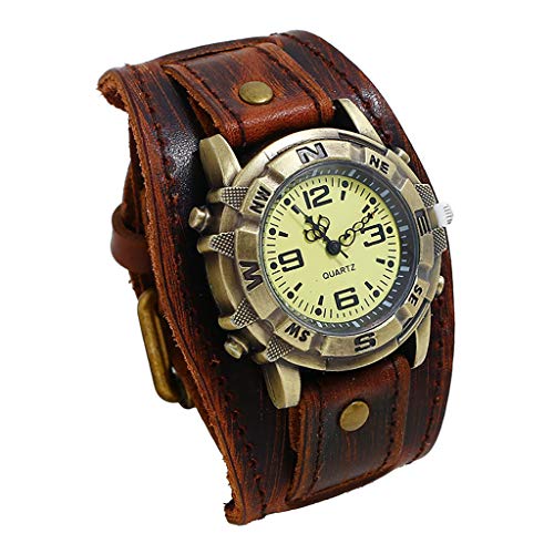 Punk Fashion Einfache Leder Herren Schnalle Retro Pin Uhrenarmband Herren Uhr So and Co Uhren, coffee, Einheitsgröße von Generisch