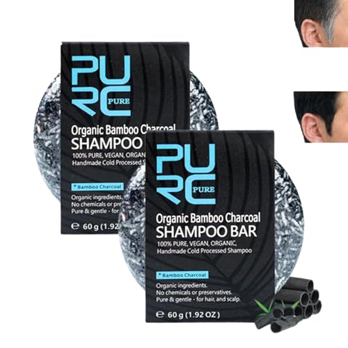 Pure Hair Revitalization Bar, Organic Bamboo Charcoal Shampoo Bar, Spartan Gray Hair Reverse Bar for Men, Pure Hair Revitalization Bar Soap for Gray Reverse Darkening Shampoo Gray Repair (2PCS) von Generisch