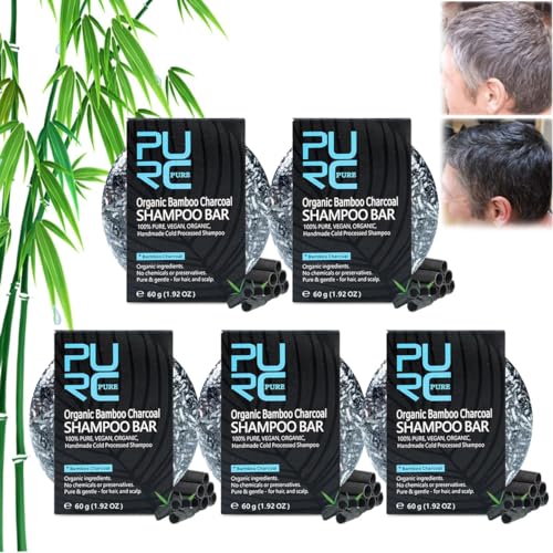 Pure Hair Revitalization Bar, Organic Bamboo Charcoal Shampoo Bar, Spartan Gray Hair Reverse Bar for Men, Pure Hair Revitalization Bar Soap for Gray Reverse Darkening Shampoo Gray Repair (5PCS) von Generisch