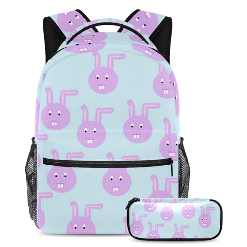 Purple Rabbits Unleash Creativity, Rucksack mit Federmäppchen für Jungen, Mädchen, Teenager, 2-teiliges Schulranzen-Set für Kinder, Mehrfarbig Nr. 01, B：29.4x20x40cm P：19x7.5x3.8cm, Tagesrucksäcke von Generisch