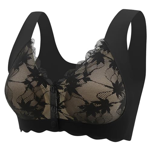 Push Up BH Damen Bra Frauen BH Mutter Unterwäsche BH mit Vorderknopf, Nahtloser Push-Up-Weste-BH Fitness Top (Black, XXXL) von Generisch