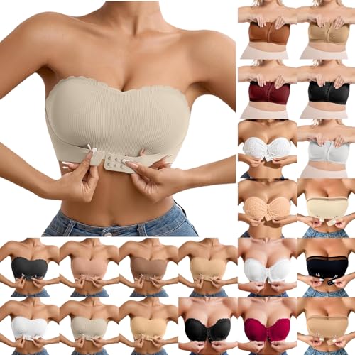 Push up BH Ohne Buegel Damen Trägerloser BH Push up Mit Vorderer Schnalle Bustier Seamless Soft Super Bequemer Bandeau BH Starker Halt rutschfest Trägerloses Top Ohne Träger Tube Top von Generisch