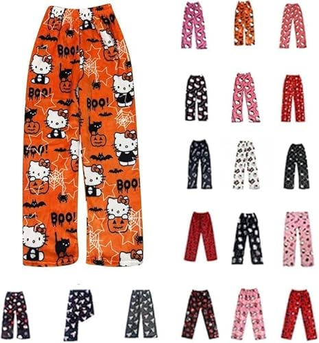 Pyjama Hose Damen Kinder Mädchen Pyjamas Flanell Lang Bequem Lässig Frauen Pyjamahose Kawaii Niedlich Cartoon Anime Y2K Pyjamas Schlafhose Weich Sommer Weihnachten Halloween Herbst Winter von Generisch