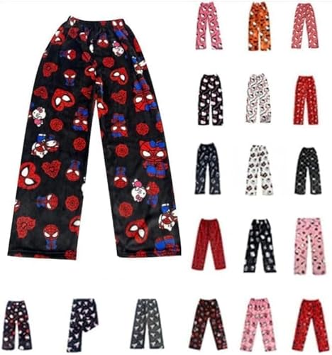 Pyjama Hose Damen Kinder Schlafanzughose Lang Kawaii Cute Cartoon Anime Pyjamas Mädchen Schlafhose Flanell Bequeme Schlafanzug Freizeit Pyjamahose Y2k Weihnachten Halloween von Generisch