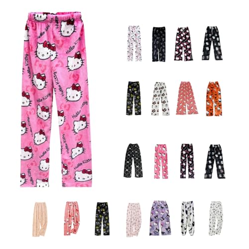 Pyjama Hose Damen MäDchen Kawaii Schlafanzug Hosen Cartoon Niedliche Schlafanzughose Bequem Flauschige Sommer Freizeithose Flanell Weiche Lang Pyjamahose Eltern Kind Outfit FrüHling-Herbst von Generisch