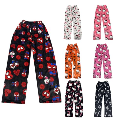 Pyjama Hose Damen MäDchen Kawaii Schlafanzug Hosen Cartoon Niedliche Schlafanzughose Bequem Flauschige Sommer Freizeithose Flanell Weiche Lang Pyjamahose Eltern Kind Outfit FrüHling-Herbst von Generisch