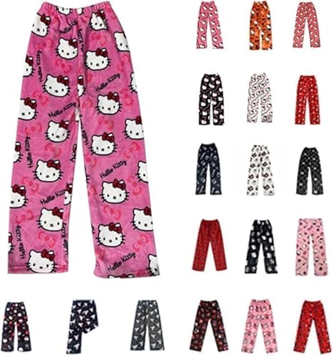Pyjama Hose Damen Mädchen Kinder Schlafanzug Flanell Lang Casual Bequeme Frauen Schlafanzughosen Cute Kawaii Y2K Cartoon Anime Pyjamas Schlafhose Hosen Weich Sommer Weihnachten Halloween Rosa 110 von Generisch