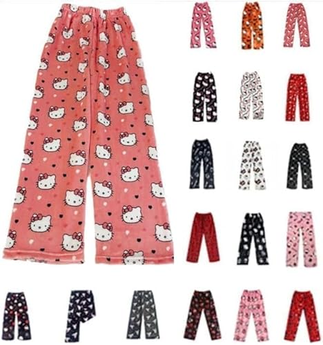 Pyjama Hose Damen Mädchen Kinder Schlafanzug Flanell Lang Casual Bequeme Frauen Schlafanzughosen Cute Kawaii Y2K Cartoon Anime Pyjamas Schlafhose Hosen Weich Sommer Weihnachten Halloween Rosa M von Generisch