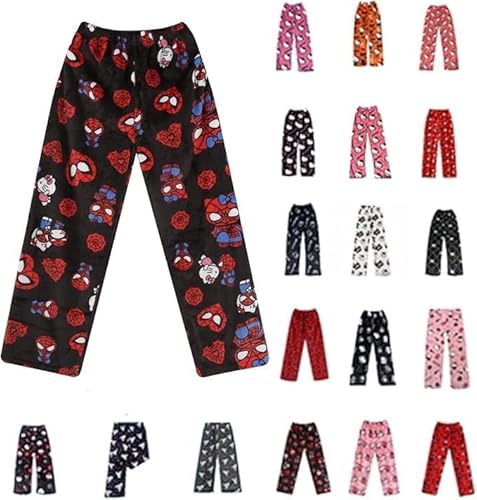 Pyjama Hose Damen Mädchen Kinder Schlafanzug Flanell Lang Casual Bequeme Frauen Schlafanzughosen Cute Kawaii Y2K Cartoon Anime Pyjamas Schlafhose Hosen Weich Sommer Weihnachten Halloween Rot 150 von Generisch