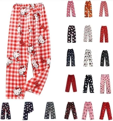 Pyjama Hose Damen Mädchen Kinder Schlafanzug Flanell Lang Casual Bequeme Frauen Schlafanzughosen Cute Kawaii Y2K Cartoon Anime Pyjamas Schlafhose Hosen Weich Sommer Weihnachten Halloween Rot M von Generisch