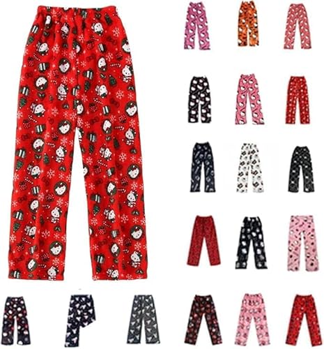 Pyjama Hose Damen Mädchen Kinder Schlafanzug Flanell Lang Casual Bequeme Frauen Schlafanzughosen Cute Kawaii Y2K Cartoon Anime Pyjamas Schlafhose Hosen Weich Sommer Weihnachten Halloween Rot S von Generisch