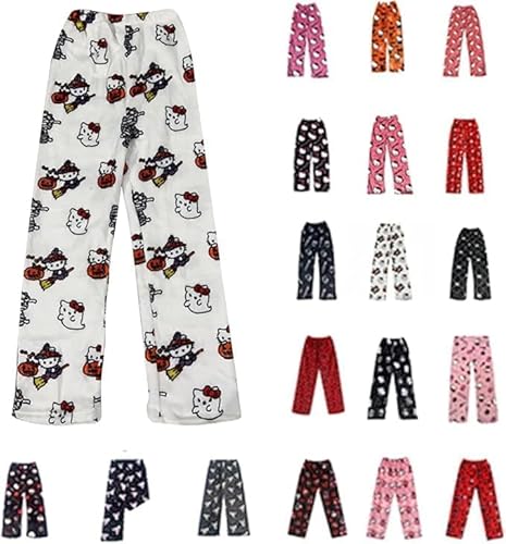 Pyjama Hose Damen Mädchen Kinder Schlafanzug Flanell Lang Casual Bequeme Frauen Schlafanzughosen Cute Kawaii Y2K Cartoon Anime Pyjamas Schlafhose Hosen Weich Sommer Weihnachten Halloween Weiß XXS von Generisch