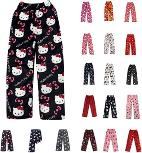 Pyjama Hose Damen Schlafanzug Kinder Mädchen Lang Flanell Pyjamas Hosen Halloween Pyjamahose Schlafhose Weich Kawaii Weihnachten Bequeme Schlafanzughose Frauen Anime Cartoon Casual Herbst Winter von Generisch
