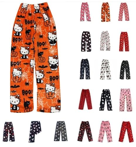 Pyjama Hose Damen Schlafanzug Kinder Mädchen Lang Flanell Pyjamas Hosen Halloween Pyjamahose Schlafhose Weich Kawaii Weihnachten Bequeme Schlafanzughose Frauen Anime Cartoon Casual Herbst Winter von Generisch