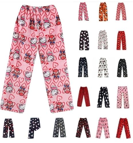 Pyjama Hose Damen Schlafanzug Kinder Mädchen Lang Flanell Pyjamas Hosen Halloween Pyjamahose Schlafhose Weich Kawaii Weihnachten Bequeme Schlafanzughose Frauen Anime Cartoon Casual Herbst Winter von Generisch
