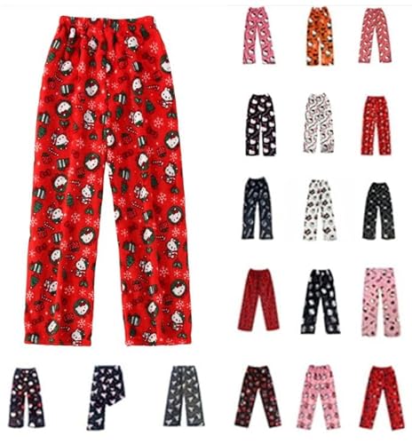 Pyjama Hose Damen Schlafanzug Kinder Mädchen Lang Flanell Pyjamas Hosen Halloween Pyjamahose Schlafhose Weich Kawaii Weihnachten Bequeme Schlafanzughose Frauen Anime Cartoon Casual Herbst Winter von Generisch