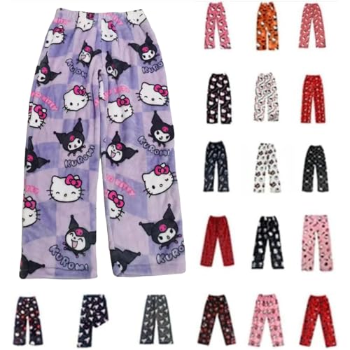 Pyjama Hose Damen Schlafanzug Kinder Mädchen Lang Flanell Pyjamas Hosen Halloween Pyjamahose Schlafhose Weich Kawaii Weihnachten Bequeme Schlafanzughose Frauen Anime Cartoon Casual Herbst Winter von Generisch