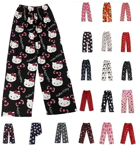 Pyjama Hose Schlafanzug Damen Kinder Pyjamas Hosen Lang Flanell Schlafhose Pyjamahose Weich Kawaii Pyjamas Anime Cartoon Frauen Bequeme Kuschelig Flauschig Home Lounge Schlafanzughose Herbst-Winter von Generisch