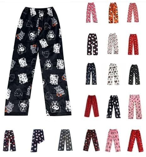 Pyjama Hose Schlafanzug Damen Kinder Pyjamas Hosen Lang Flanell Schlafhose Pyjamahose Weich Kawaii Pyjamas Anime Cartoon Frauen Bequeme Kuschelig Flauschig Home Lounge Schlafanzughose Herbst-Winter von Generisch