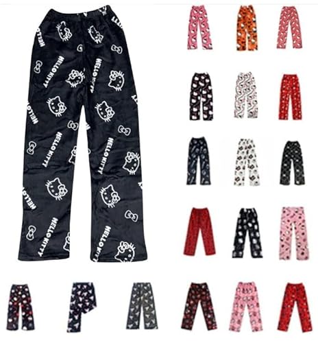Pyjama Hose Schlafanzug Damen Kinder Pyjamas Hosen Lang Flanell Schlafhose Pyjamahose Weich Kawaii Pyjamas Anime Cartoon Frauen Bequeme Kuschelig Flauschig Home Lounge Schlafanzughose Herbst-Winter von Generisch
