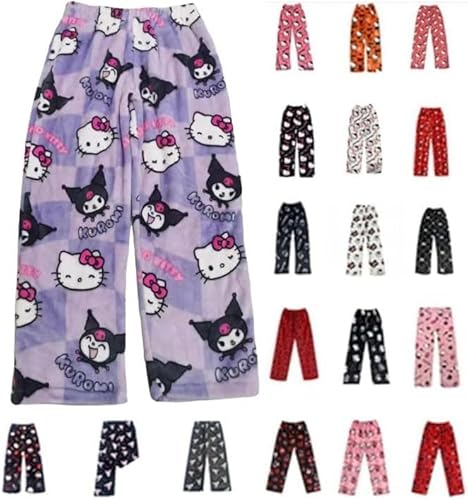 Pyjama Hose Schlafanzug Damen Kinder Pyjamas Hosen Lang Flanell Schlafhose Pyjamahose Weich Kawaii Pyjamas Anime Cartoon Frauen Bequeme Kuschelig Flauschig Home Lounge Schlafanzughose Herbst-Winter von Generisch