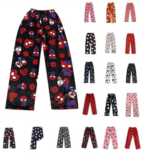 Pyjama Hose Schlafanzug Damen Kinder Pyjamas Hosen Lang Flanell Schlafhose Pyjamahose Weich Kawaii Pyjamas Anime Cartoon Frauen Bequeme Kuschelig Flauschig Home Lounge Schlafanzughose Herbst-Winter von Generisch