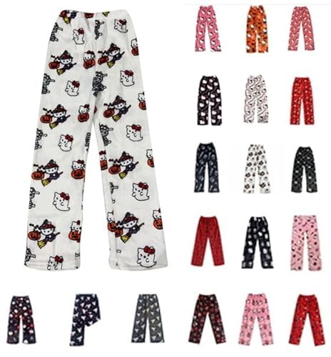 Pyjama Hose Schlafanzug Damen Kinder Pyjamas Hosen Lang Flanell Schlafhose Pyjamahose Weich Kawaii Pyjamas Anime Cartoon Frauen Bequeme Kuschelig Flauschig Home Lounge Schlafanzughose Herbst-Winter von Generisch