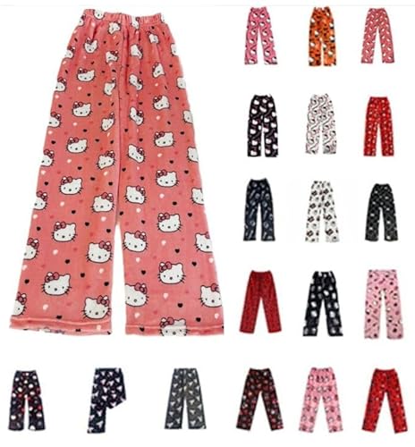 Pyjama Hose Schlafanzug Damen Kinder Pyjamas Hosen Lang Flanell Schlafhose Pyjamahose Weich Kawaii Pyjamas Anime Cartoon Frauen Bequeme Kuschelig Flauschig Home Lounge Schlafanzughose Herbst-Winter von Generisch