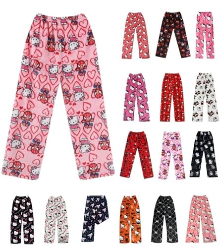 Pyjama Hose Schlafanzug Damen Kinder Pyjamas Hosen Lang Flanell Schlafhose Pyjamahose Weich Kawaii Pyjamas Anime Cartoon Frauen Bequeme Kuschelig Flauschig Home Lounge Schlafanzughose Herbst-Winter von Generisch