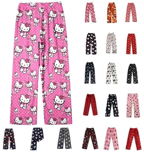 Pyjama Hose Schlafanzug Damen Kinder Schlafhose Pyjamas Hosen Lang Flanell Pyjamahose Weich Kawaii Pyjamas Anime Cartoon Frauen Bequeme Kuschelig Flauschig Home Lounge Schlafanzughose Herbst-Winter von Generisch