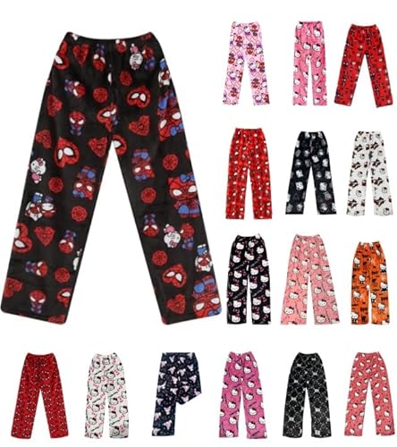 Pyjama Hose Schlafanzug Damen Kinder Schlafhose Pyjamas Hosen Lang Flanell Pyjamahose Weich Kawaii Pyjamas Anime Cartoon Frauen Bequeme Kuschelig Flauschig Home Lounge Schlafanzughose Herbst-Winter von Generisch