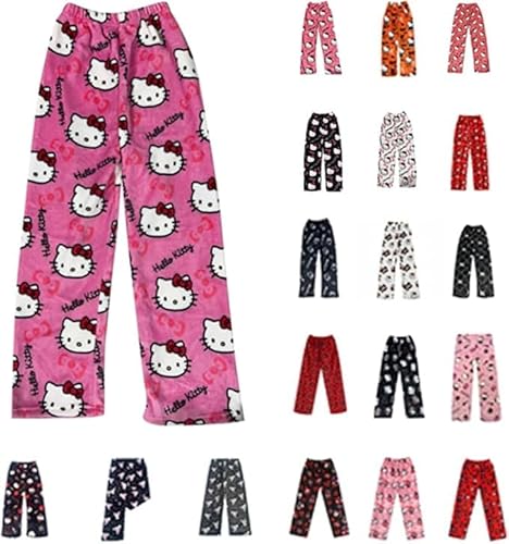 Pyjama Hose Schlafanzug Damen Pyjamas Hosen Lang Flanell Schlafhose Pyjamahose Weich Kawaii Pyjamas Anime Cartoon Frauen Bequeme Kuschelig Flauschig Home Lounge Schlafanzughose Herbst Winter von Generisch