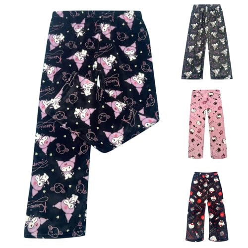 Pyjama Hose Weihnachten Schlafanzug Damen Kinder Christmas Pyjamas Hosen Lang Flanell Schlafhose Pyjamahose Weich Kawaii Pyjamas Anime Bequeme Schlafanzughose Frauen Anime Cartoon Herbst-Winter von Generisch