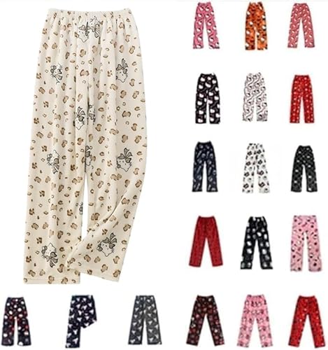 Pyjama Hosen Damen Kinder Schlafanzughose Lang Kawaii Cute Cartoon Anime Pyjamas Mädchen Schlafhose Flanell Bequeme Schlafanzug Freizeit Pyjamahose Y2k Weihnachten Halloween von Generisch