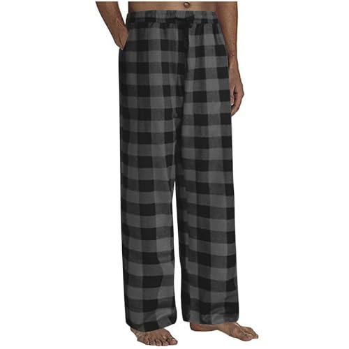 Pyjamahose Herren Lang Baumwolle Schlafanzughose Karierte Schlafhose Bequeme Hose Leichte Freizeithose Weich Haushose Männer Loungewear Hosen mit Taschen Elastischer Bund Schlafanzughosen Pants von Generisch