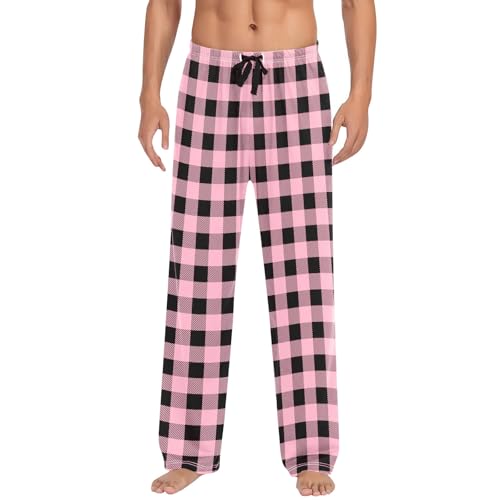 Pyjamahose Herren Lange Schlafanzughose Gewebte kariert Schlafhose Leicht Loungewear Pyjama Hose mit Taschen und Zugseil Lockere Schlafanzüge Atmungsaktiv Männer Homewear von Generisch