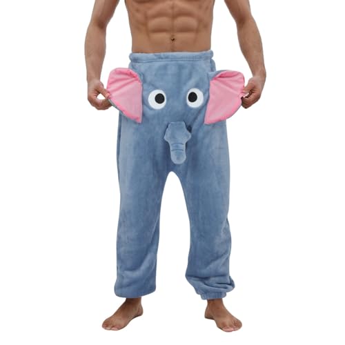 Pyjamahose für Herren Damen Pyjama Hose Lustige Elefanten Hose mit Rüssel Unisex Schlafanzughose Lang Weich Flanell Sleephose Locker Flanellhose Freizeithose Elefantenhosen Kreative Geschenk von Generisch