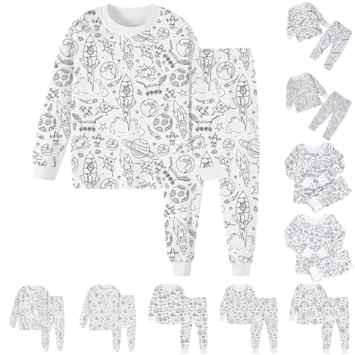 Pyjamas Zum Ausmalen Für Kinder Diy Handbemaltes Schlafanzüge Zum Ausmalen Nachtwäsche Cartoon Druck Kunst Färben Hausanzug Nachtwäsche Pjs Mit Langärmliges Und Hosen Lose Warme Weiß Homewear Set Weiß von Generisch