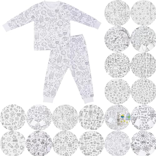 Pyjamas Zum Ausmalen Für Kinder Diy Handbemaltes Schlafanzüge Zum Ausmalen Nachtwäsche Cartoon Druck Kunst Färben Hausanzug Nachtwäsche Pjs Mit Langärmliges Und Hosen Lose Warme Weiß Homewear Set Weiß von Generisch