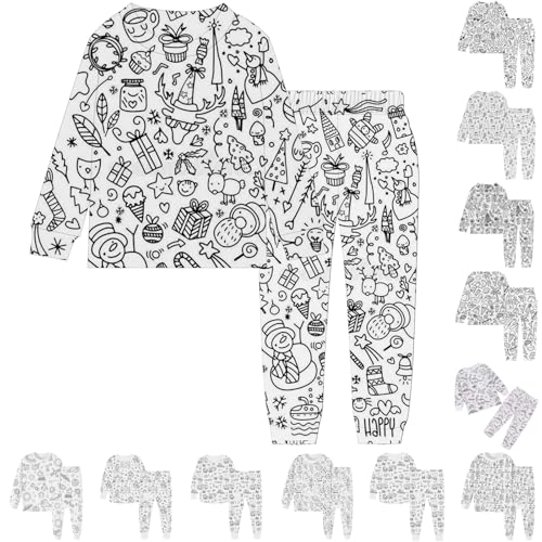 Pyjamas Zum Ausmalen Für Kinder Diy Handbemaltes Schlafanzüge Zum Ausmalen Nachtwäsche Cartoon Druck Kunst Färben Hausanzug Nachtwäsche Pjs Mit Langärmliges Und Hosen Lose Warme Weiß Homewear Set Weiß von Generisch