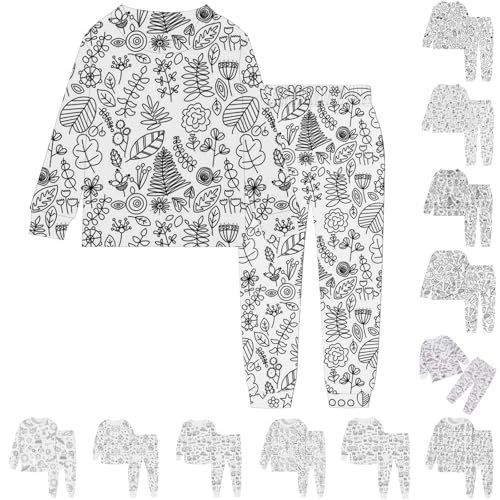 Pyjamas Zum Ausmalen Für Kinder Diy Handbemaltes Schlafanzüge Zum Ausmalen Nachtwäsche Cartoon Druck Kunst Färben Hausanzug Nachtwäsche Pjs Mit Langärmliges Und Hosen Lose Warme Weiß Homewear Set Weiß von Generisch