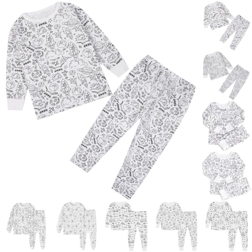 Pyjamas Zum Ausmalen Für Kinder Diy Handbemaltes Schlafanzüge Zum Ausmalen Nachtwäsche Cartoon Druck Kunst Färben Hausanzug Nachtwäsche Pjs Mit Langärmliges Und Hosen Lose Warme Weiß Homewear Set Weiß von Generisch