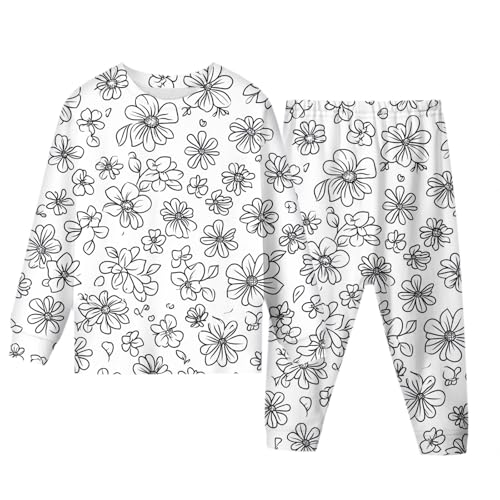 Pyjamas Zum Ausmalen Für Kinder Diy Handbemaltes Schlafanzüge Zum Ausmalen Nachtwäsche Cartoon Druck Kunst Färben Hausanzug Nachtwäsche Pjs Mit Langärmliges Und Hosen Lose Warme Weiß Homewear Set Weiß von Generisch