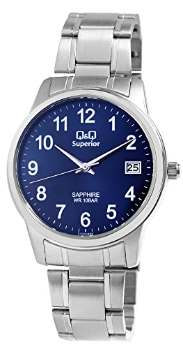 Q&Q Superior by Citizen Herren Armband Uhr Blau Datum Edelstahl Saphirglas 10ATM Analog Quarz von Generisch