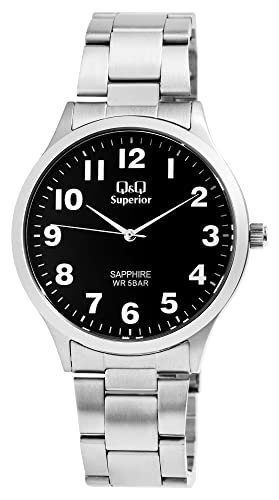 Q&Q Superior by Citizen Herren Armband Uhr Schwarz Silber Edelstahl Saphirglas 5ATM Analog Quarz von Generisch